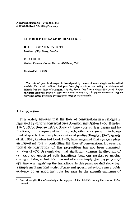 (PDF) The role of gaze in dialogue