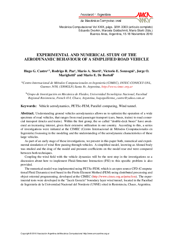 (PDF) Experimental and Numerical Study of the Aerodynamic Behaviour of ...