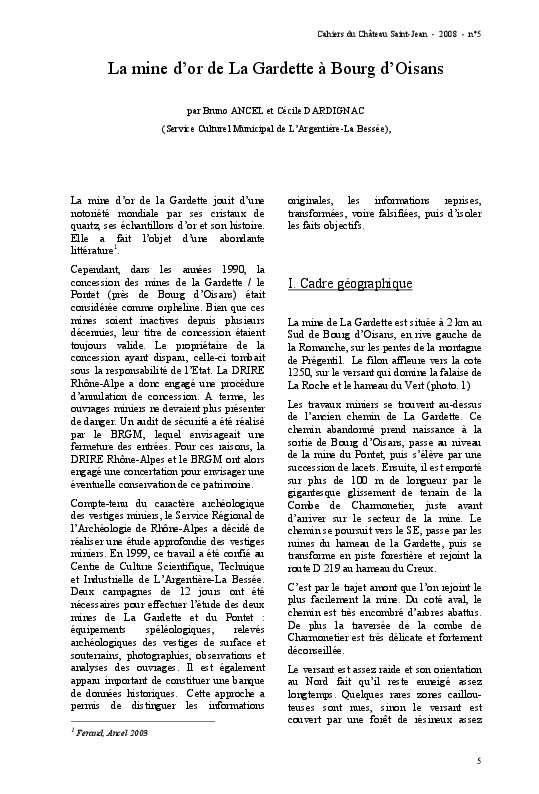 Pdf La Mine D Or De La Gardette A Bourg D Oisans Bruno Ancel Academia Edu