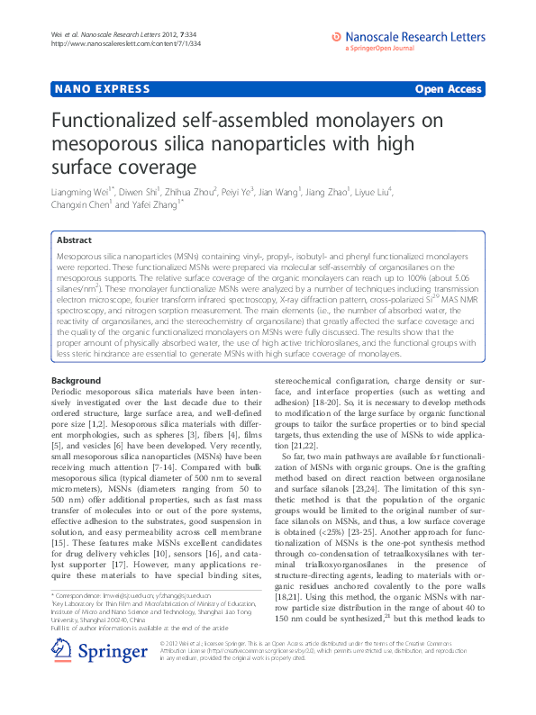 (PDF) Functionalized self-assembled monolayers on mesoporous silica ...
