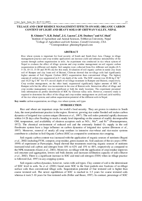 (PDF) Tillage and crop residue management effects on soil organic ...