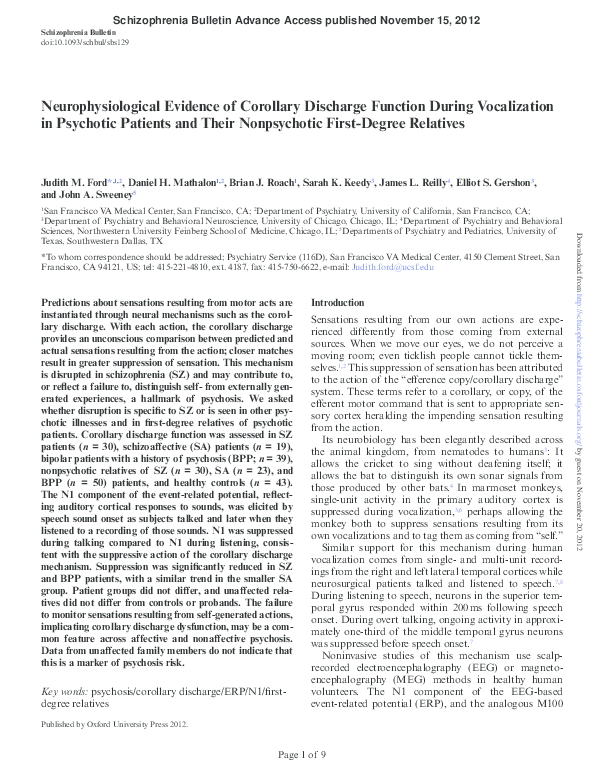 (PDF) Corollary discharge dysfunction in bipolar patients