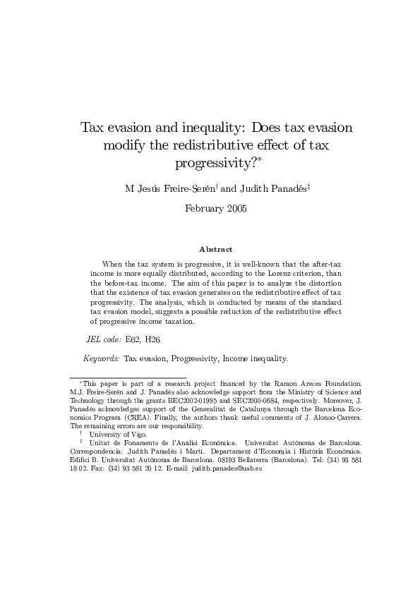 (PDF) Tax evasion and inequality Does tax evasion modify the redistributive effect of tax