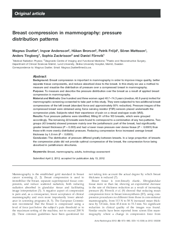 (PDF) Breast compression in mammography: pressure distribution patterns