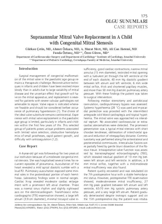 (PDF) Supraannular mitral valve replacement in a child with congenital ...