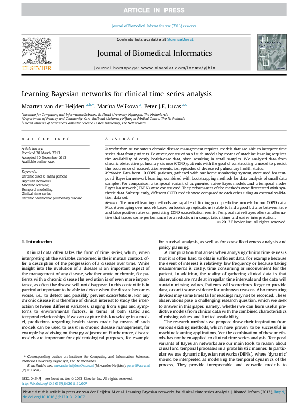 (PDF) Learning Bayesian networks for clinical time series analysis