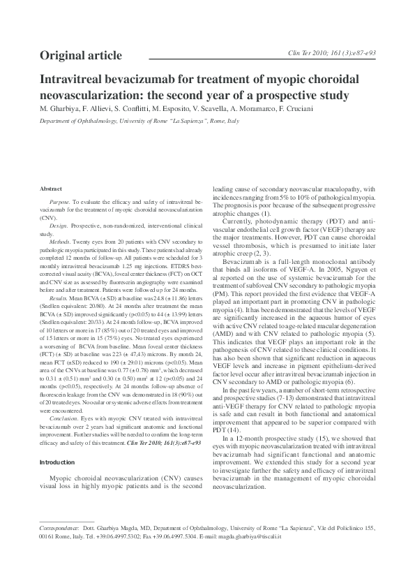 (PDF) Intravitreal bevacizumab for treatment of myopic choroidal ...