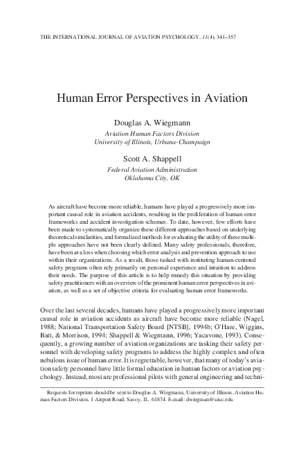(PDF) Human Error Perspectives in Aviation