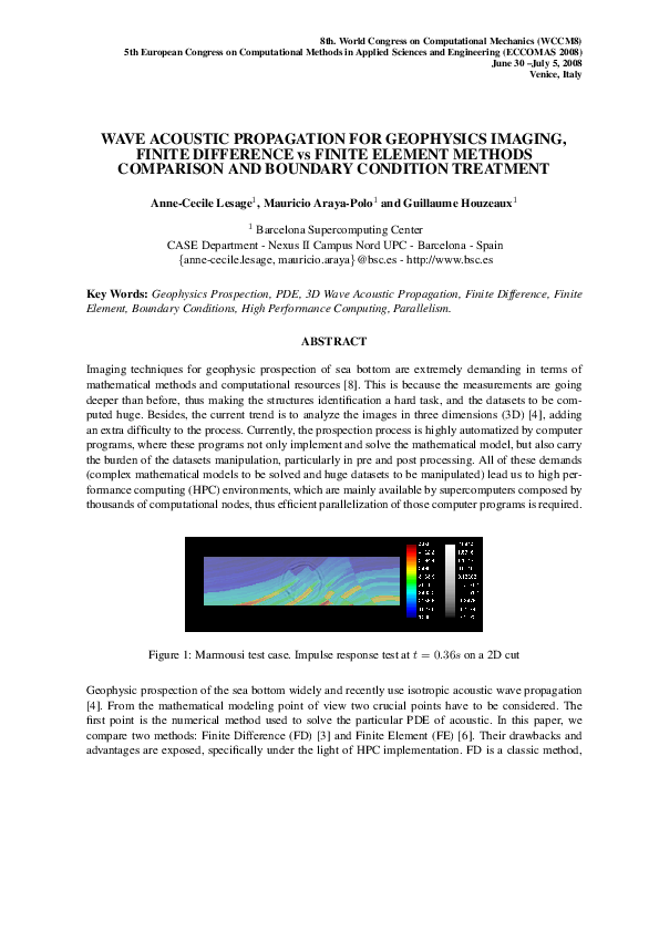 (PDF) WAVE ACOUSTIC PROPAGATION FOR GEOPHYSICS IMAGING, FINITE ...