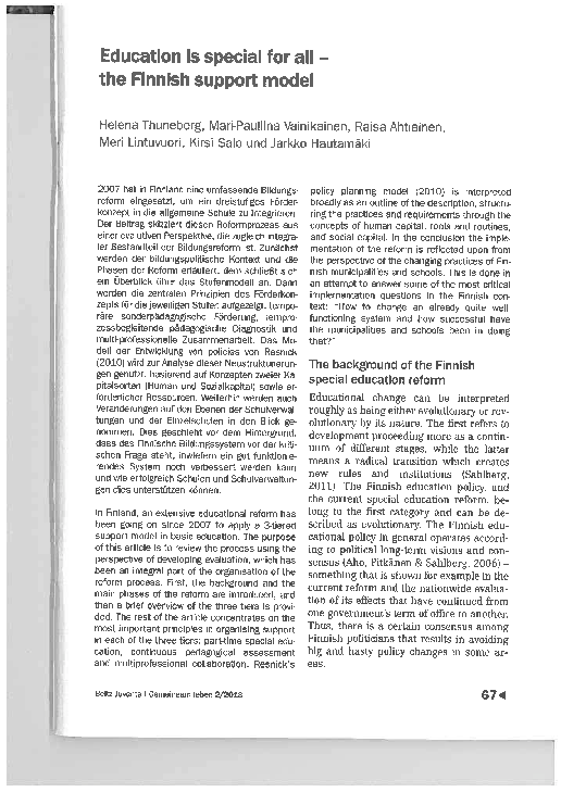(PDF) Education is special for all - The Finnish support model ...