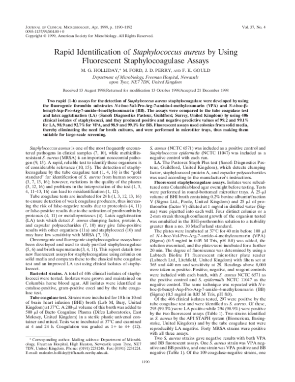 (PDF) Rapid identification of Staphylococcus aureus by using ...