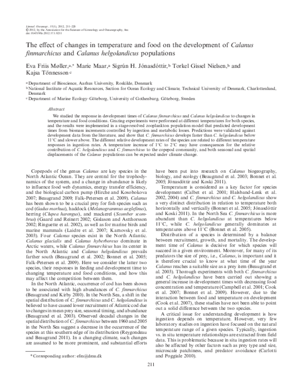 (PDF) The effect of changes in temperature and food on the development ...