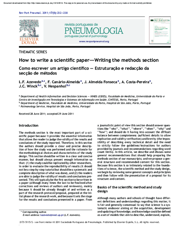 (PDF) How to write a scientific paper--writing the methods section