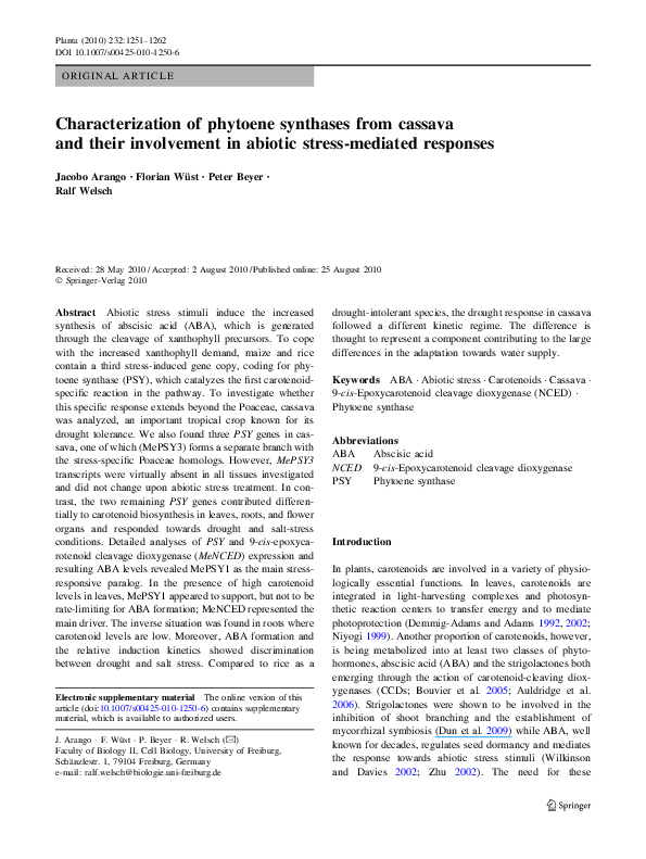 (PDF) Characterization of phytoene synthases from cassava and their ...