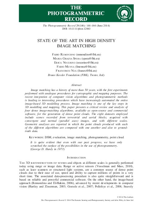 (PDF) State of the art in high density image matching