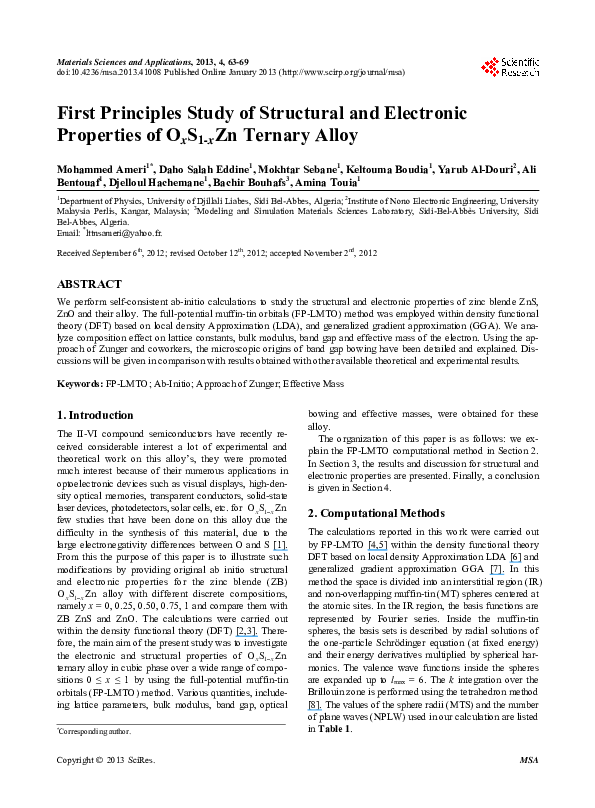 (PDF) First Principles Study of Structural and Electronic Properties of ...