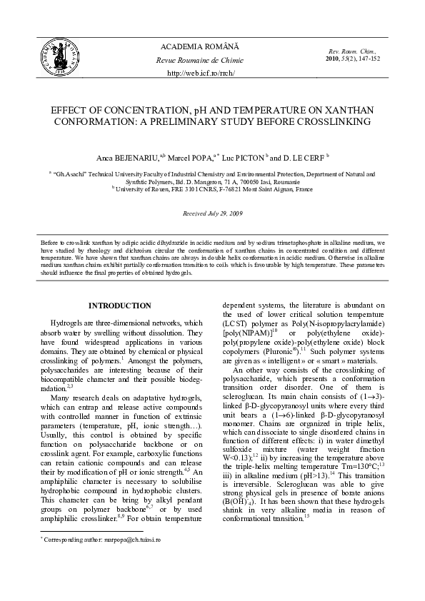 (PDF) EFFECT OF CONCENTRATION, pH AND TEMPERATURE ON XANTHAN ...