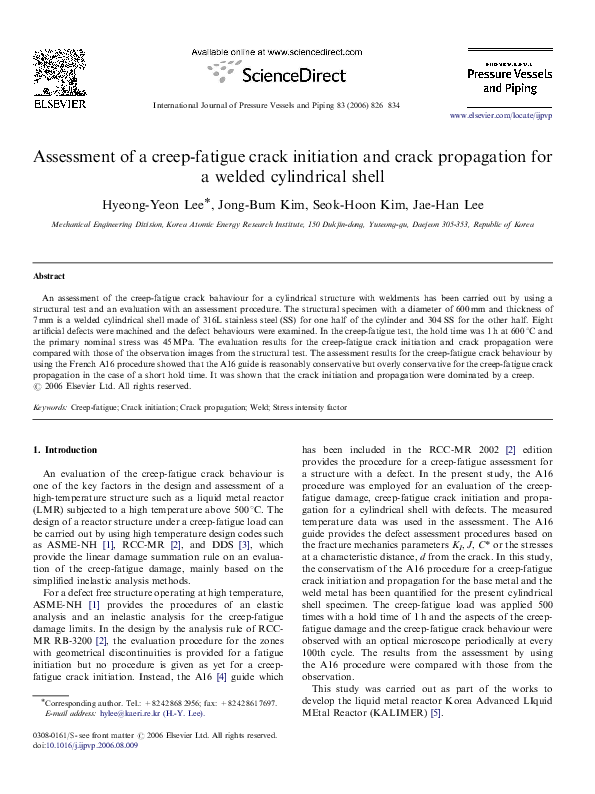 (PDF) Assessment of a creep-fatigue crack initiation and crack ...