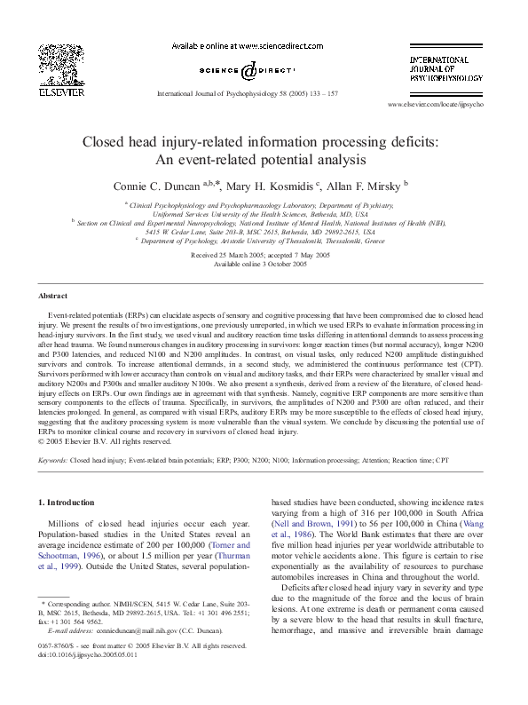 (PDF) Closed head injury-related information processing deficits: An ...