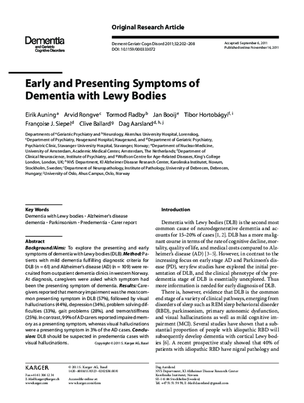 (PDF) Early and Presenting Symptoms of Dementia with Lewy Bodies