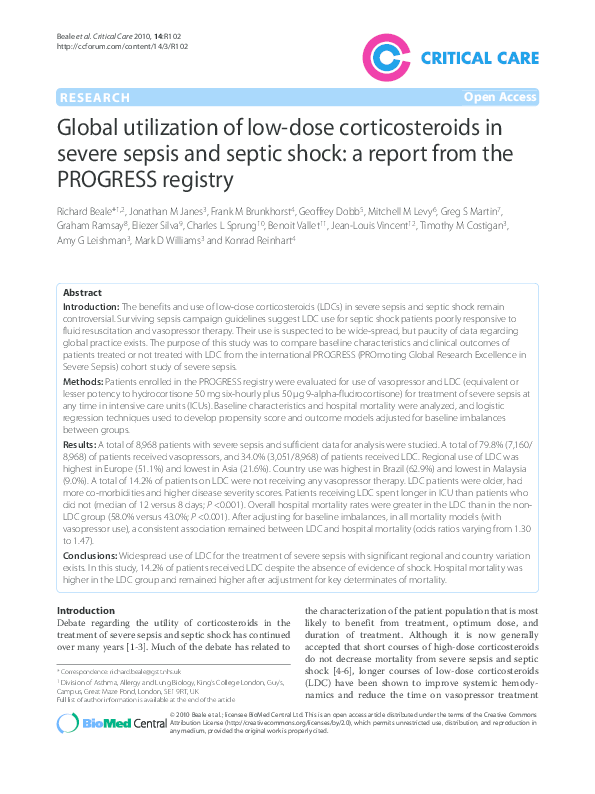 (PDF) Global utilization of low-dose corticosteroids in severe sepsis ...