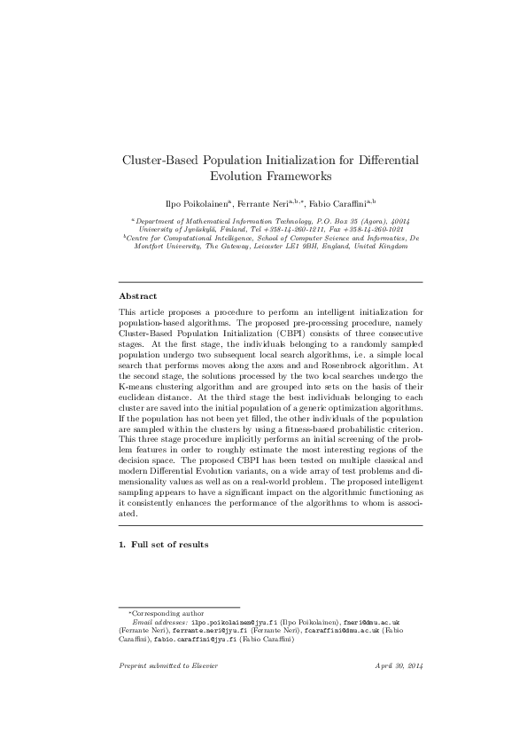 (PDF) ClusterBased Population Initialization for Differential