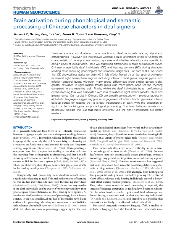 (PDF) Brain activations associated with sign production using word and ...
