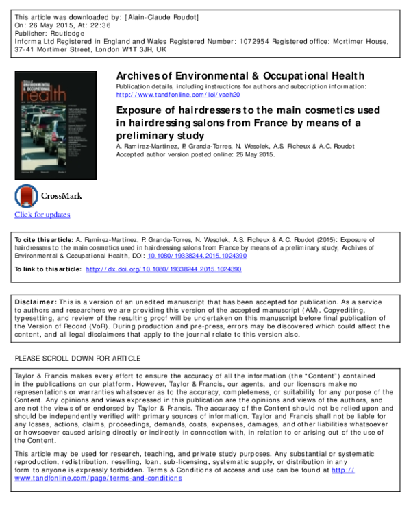 (PDF) Exposure of hairdressers to the main cosmetics used in