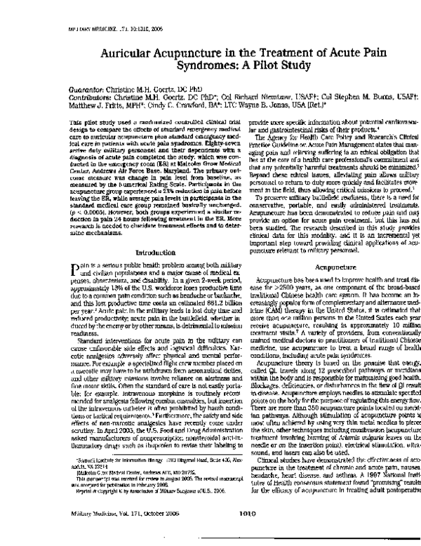 (PDF) Auricular acupuncture in the treatment of acute pain syndromes: A ...