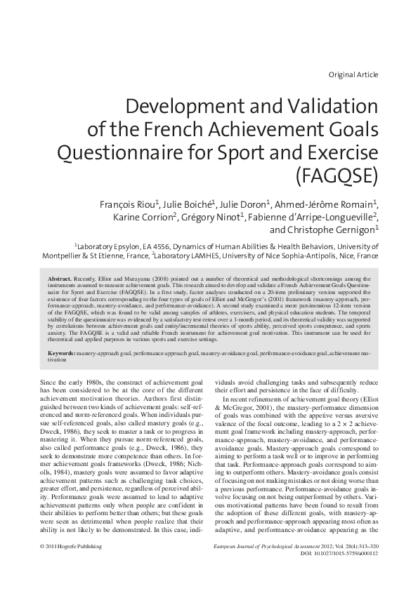 (PDF) Development and Validation of the French Achievement Goal ...