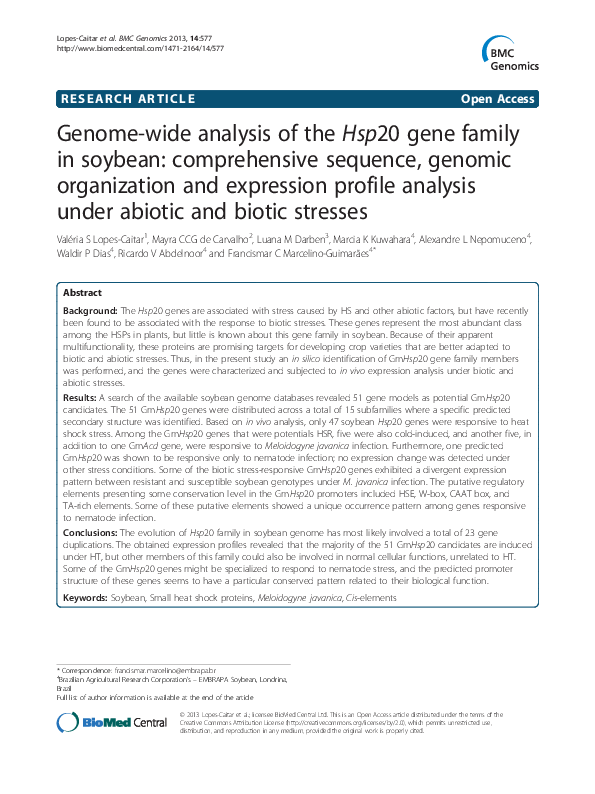 (PDF) Genome-wide analysis of the Hsp20 gene family in soybean ...