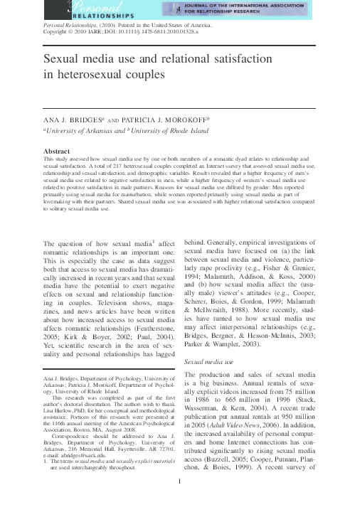 (PDF) Sexual media use and relational satisfaction in heterosexual couples