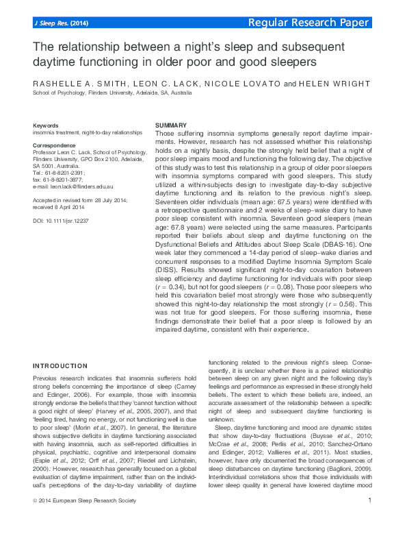 (PDF) The relationship between a night's sleep and subsequent daytime ...