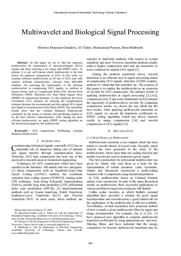 (PDF) Multiwavelet and Biological Signal Processing Mohammad Pooyan