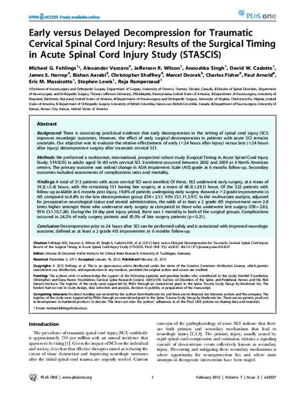 (PDF) Early versus Delayed Decompression for Traumatic Cervical Spinal ...
