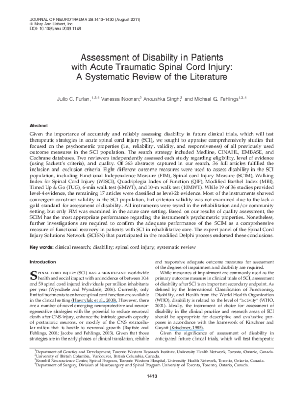 (PDF) Assessment of Disability in Patients with Acute Traumatic Spinal ...