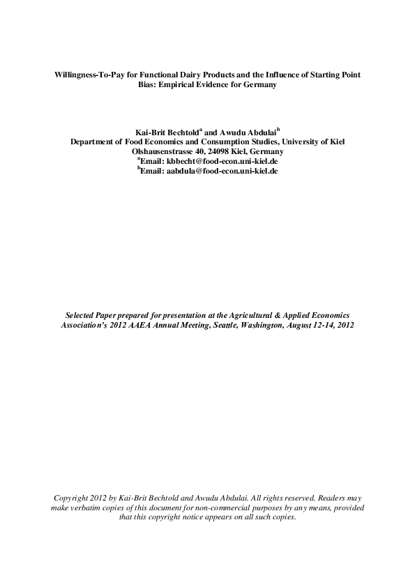 (PDF) WillingnessToPay for Functional Dairy Products and the