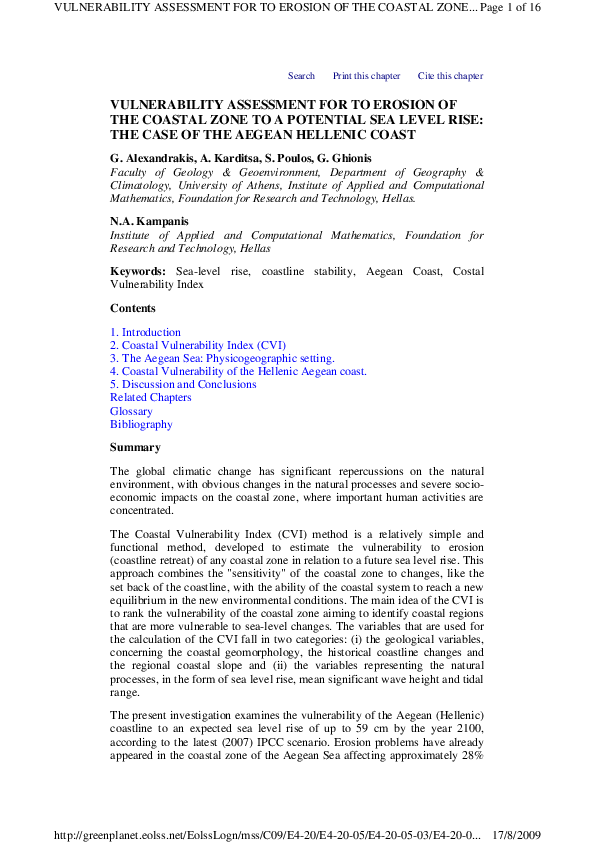 (PDF) VULNERABILITY ASSESSMENT FOR TO EROSION OF THE COASTAL ZONE TO A ...