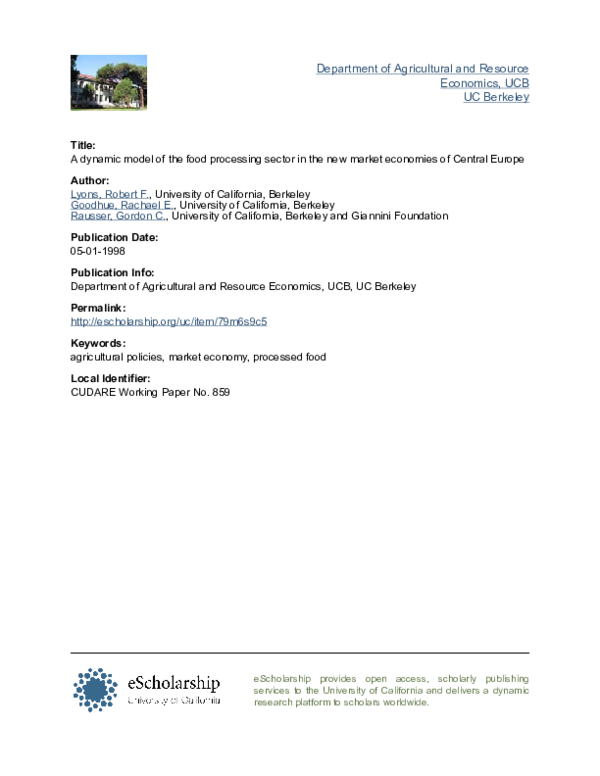 (PDF) A dynamic model of the food processing sector in the new market ...