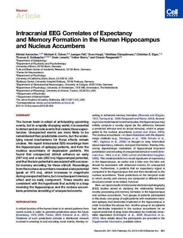 (PDF) Intracranial EEG Correlates of Expectancy and Memory Formation in ...