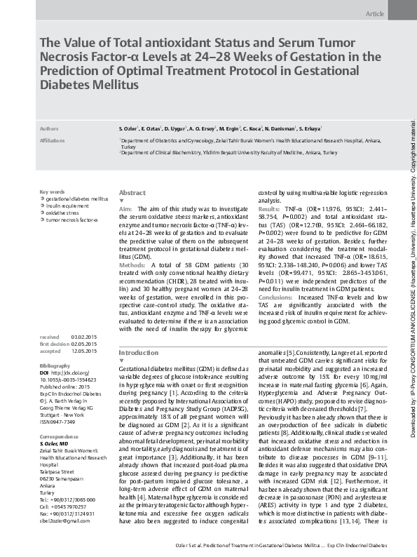 (PDF) The Value of Total antioxidant Status and Serum Tumor Necrosis ...