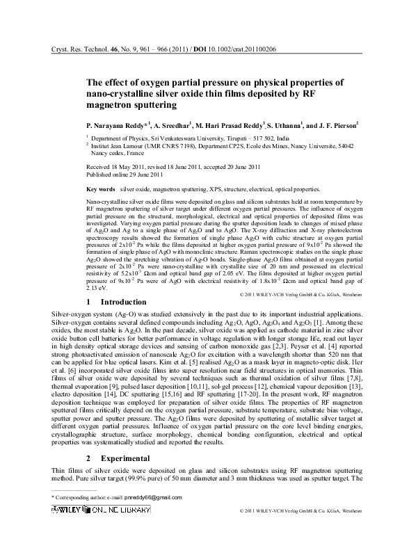 (PDF) The effect of oxygen partial pressure on physical properties of ...