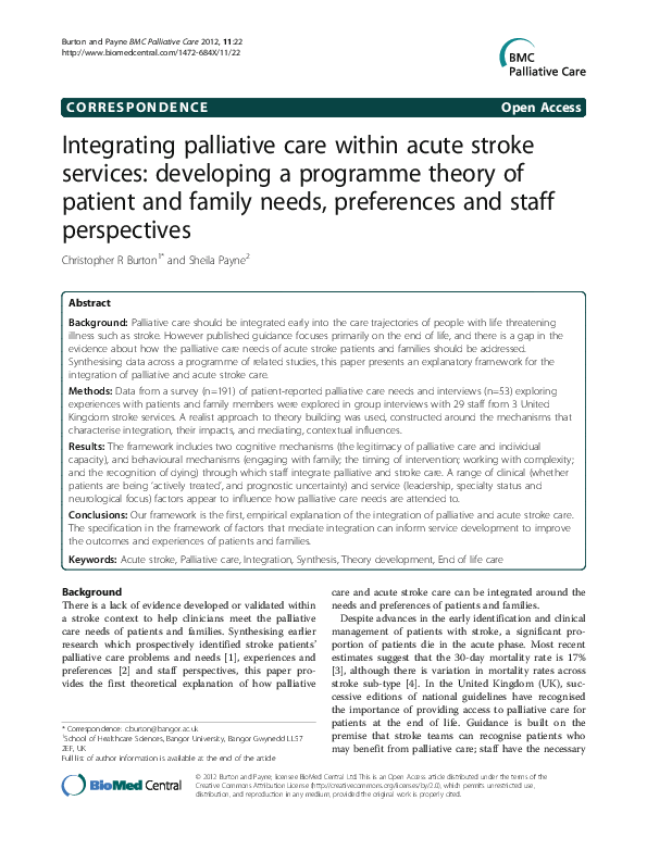 (PDF) Integrating palliative care within acute stroke services ...