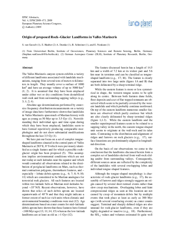 (PDF) Origin and Evolution of a Spatulate Landform in Valles Marineris Stephan Van Gasselt