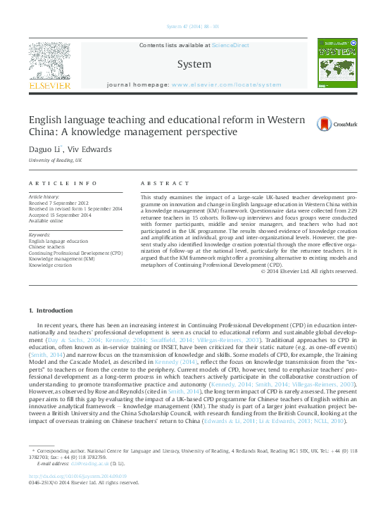 (PDF) English language teaching and educational reform in Western China ...