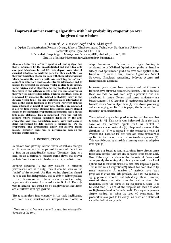 (PDF) Improved antnet routing algorithm with link probability ...
