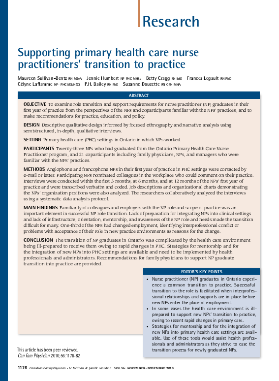 (PDF) Supporting primary health care nurse practitioners’ transition to ...