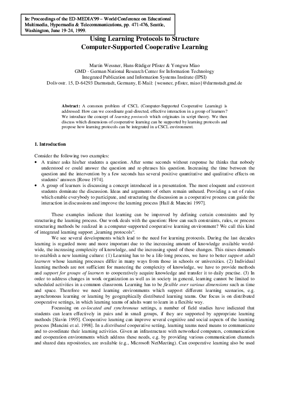 (PDF) Using learning protocols to structure computer-supported ...