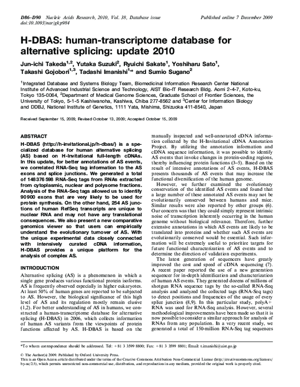 (PDF) H-DBAS: human-transcriptome database for alternative splicing ...