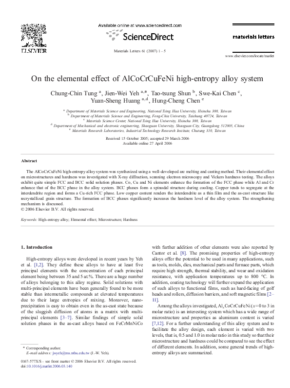 (PDF) On the elemental effect of AlCoCrCuFeNi high-entropy alloy system